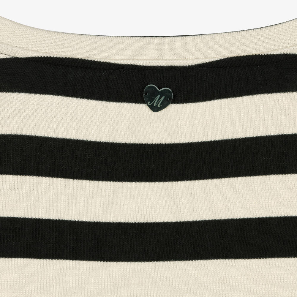 Monnalisa-Teen Ivory Black Stripe Peplum Top | Childrensalon Outlet