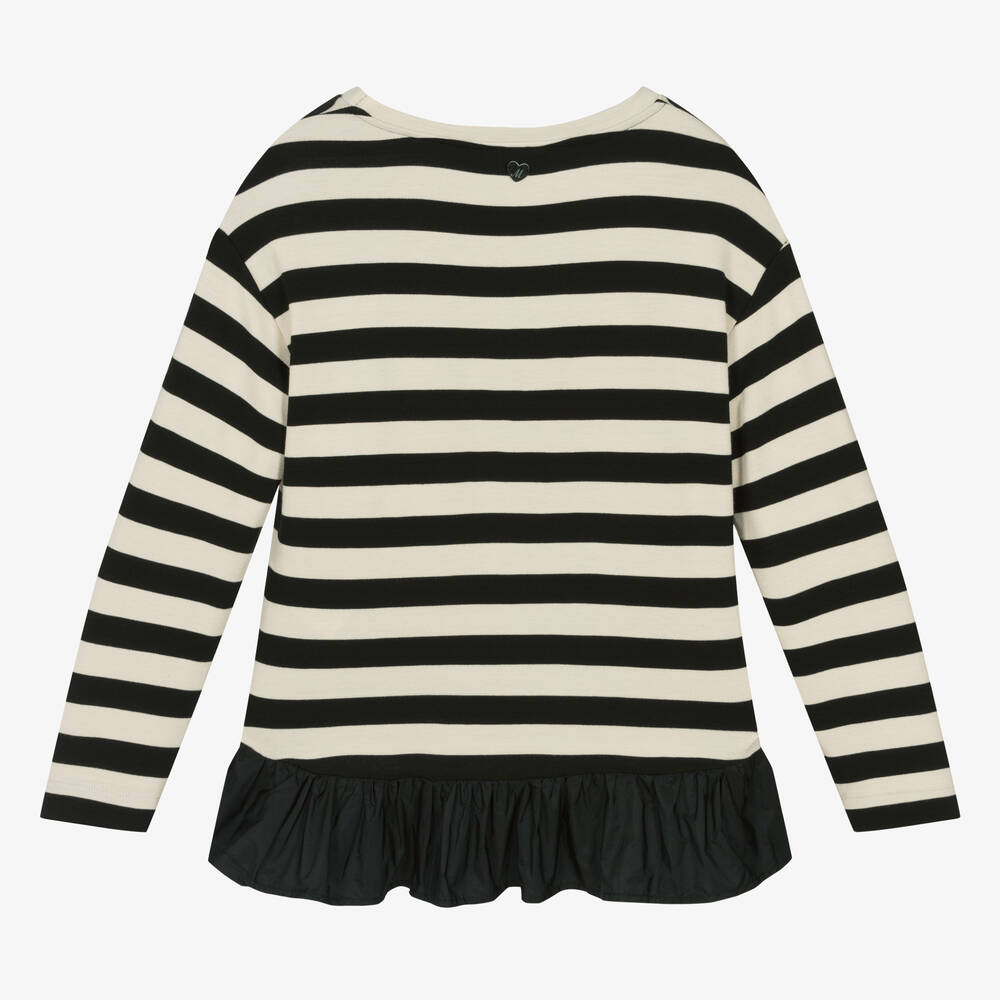 Monnalisa-Teen Ivory Black Stripe Peplum Top | Childrensalon Outlet