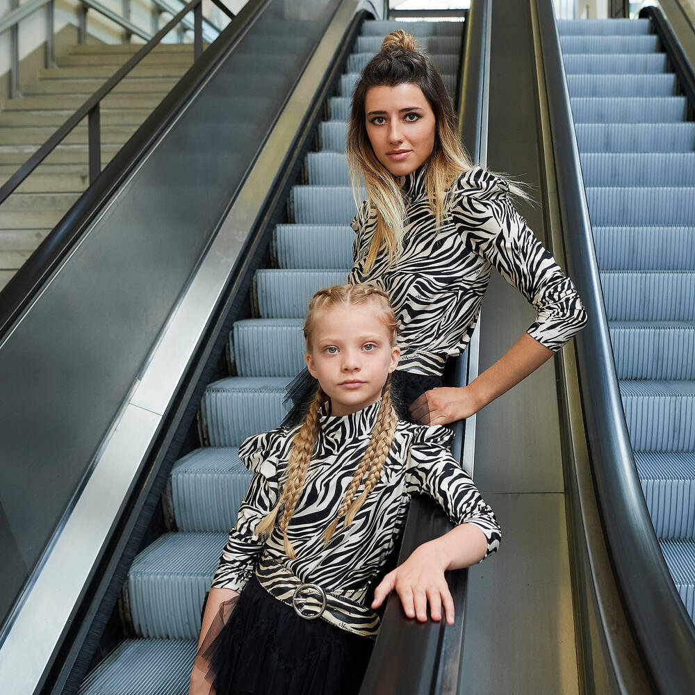 Monnalisa-Teen Ivory & Black Zebra Top | Childrensalon Outlet