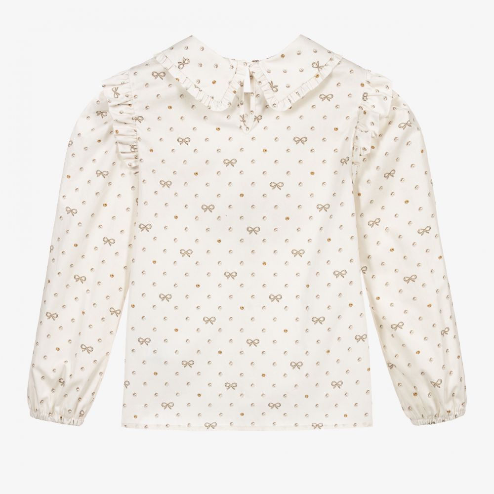 Monnalisa-Кремовая блузка с бантом для подростков | Childrensalon Outlet