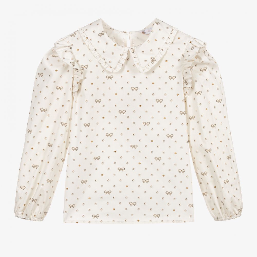 Monnalisa-Teen Ivory Bow Blouse | Childrensalon Outlet