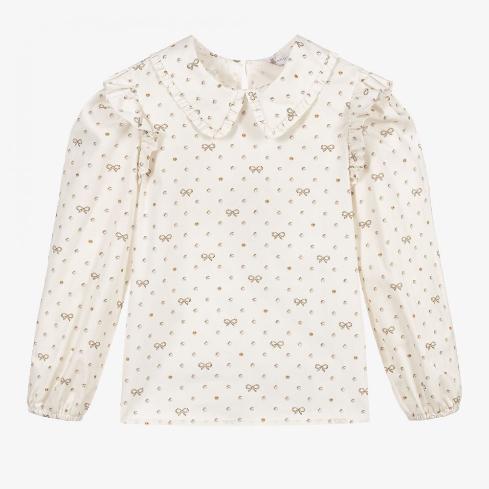 Monnalisa - Teen Ivory Bow Blouse | Childrensalon