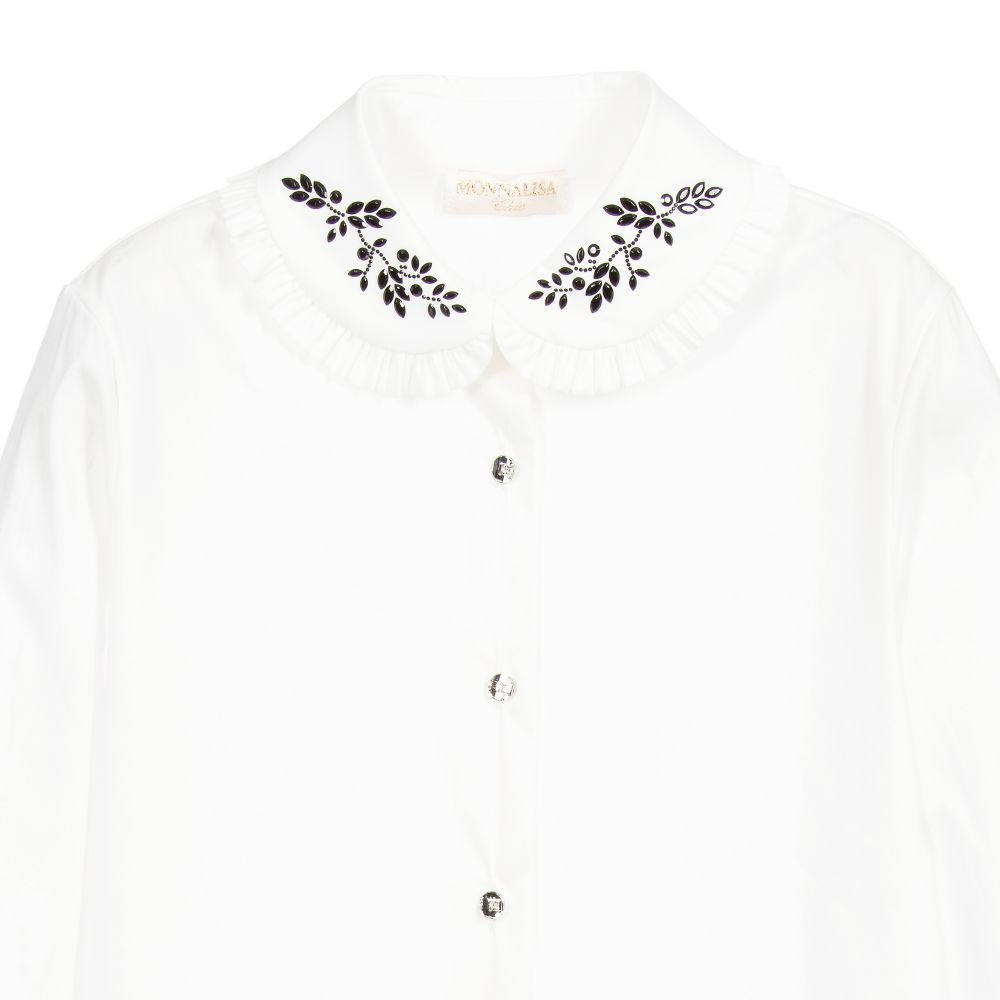 Monnalisa-Teen Ivory Cotton Blouse | Childrensalon Outlet