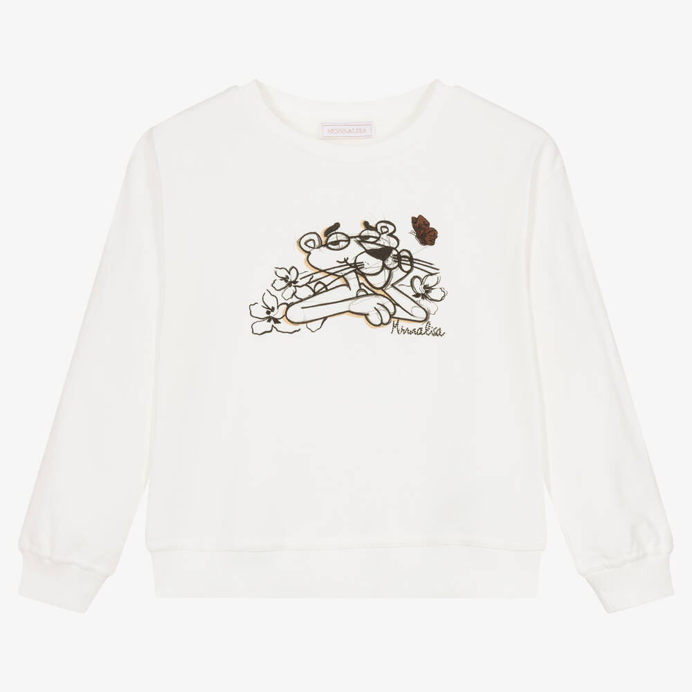Monnalisa - Teen Ivory Cotton Pink Panther Sweatshirt | Childrensalon