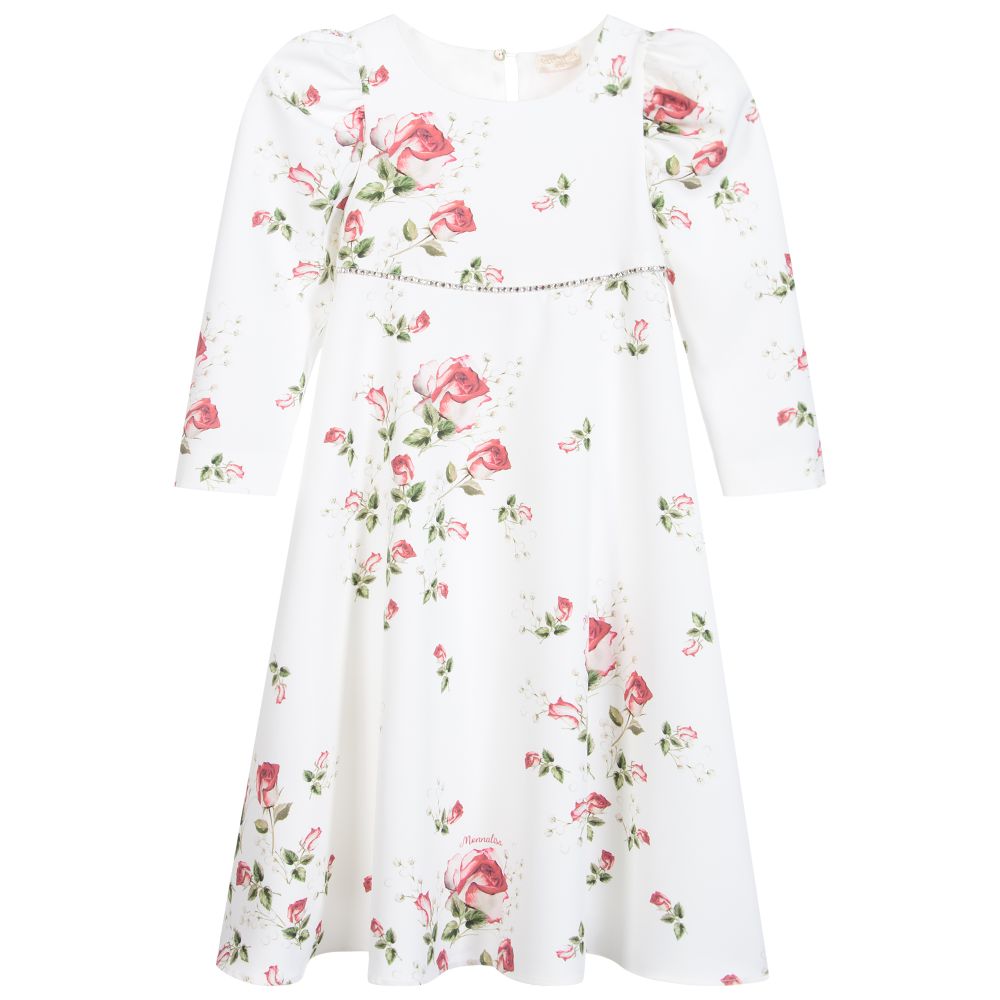 Monnalisa Chic - Кремовое платье миди в цветочек для девушек | Childrensalon