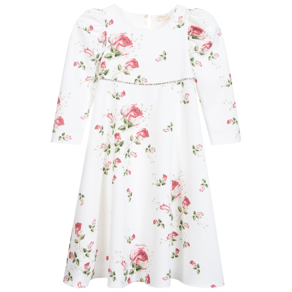 Monnalisa Chic-Teen Ivory Floral Midi Dress | Childrensalon Outlet