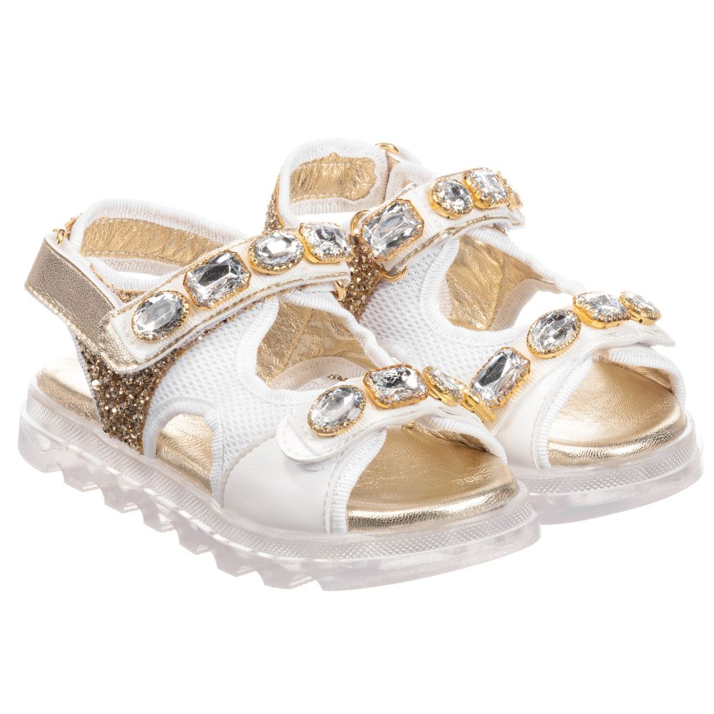 Monnalisa - Teen Ivory & Gold Sandals | Childrensalon