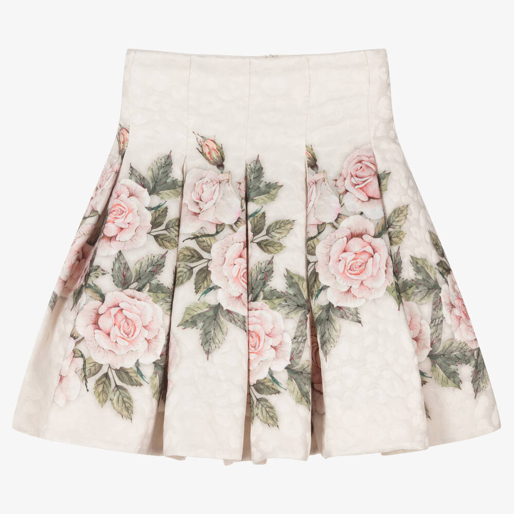 Monnalisa Chic - Кремовая жаккардовая юбка для подростков  | Childrensalon