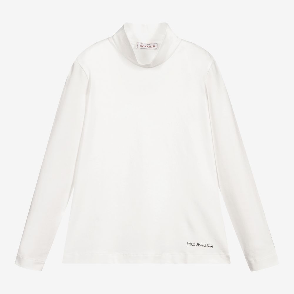 Monnalisa-Teen Ivory Logo Roll Neck Top | Childrensalon Outlet