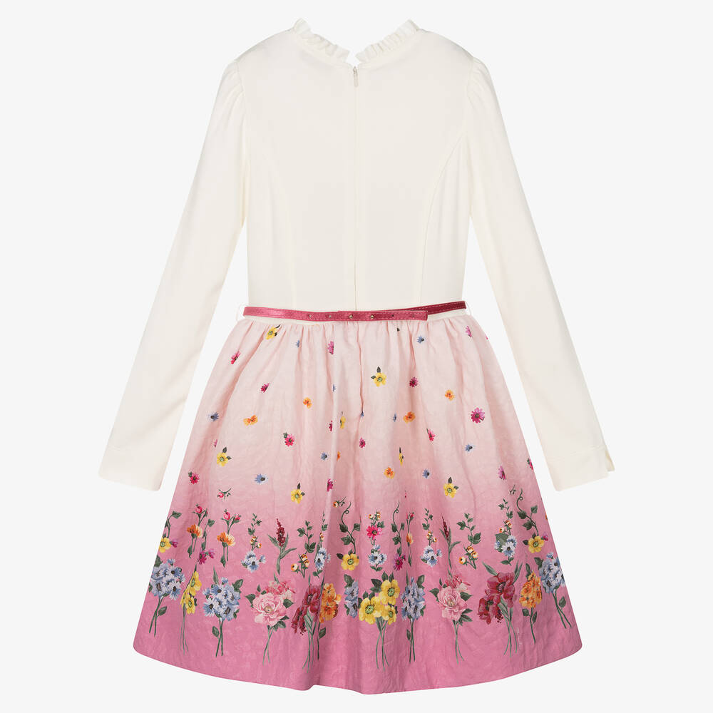 Monnalisa-Teen Ivory & Pink Floral Dress | Childrensalon Outlet