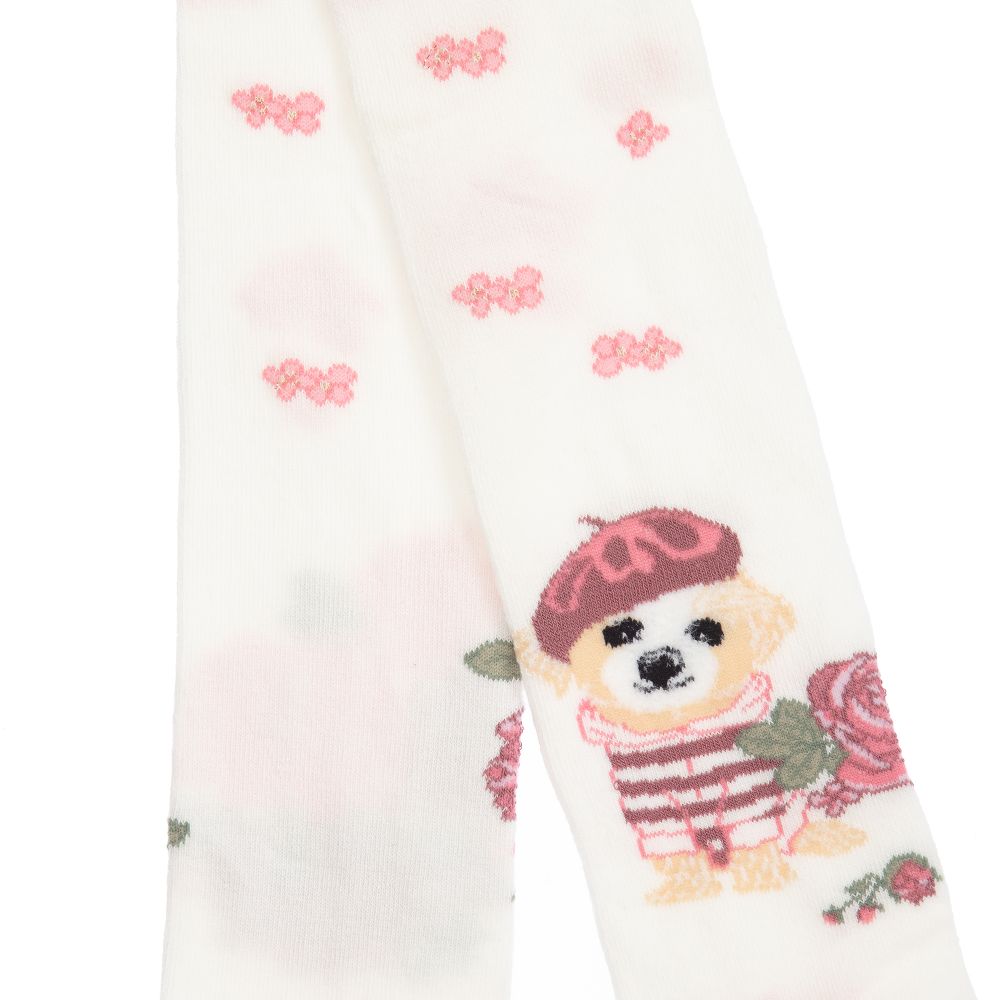 Monnalisa-Teen Ivory & Pink Tights | Childrensalon Outlet