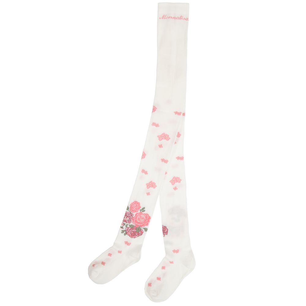 Monnalisa-Teen Ivory & Pink Tights | Childrensalon Outlet