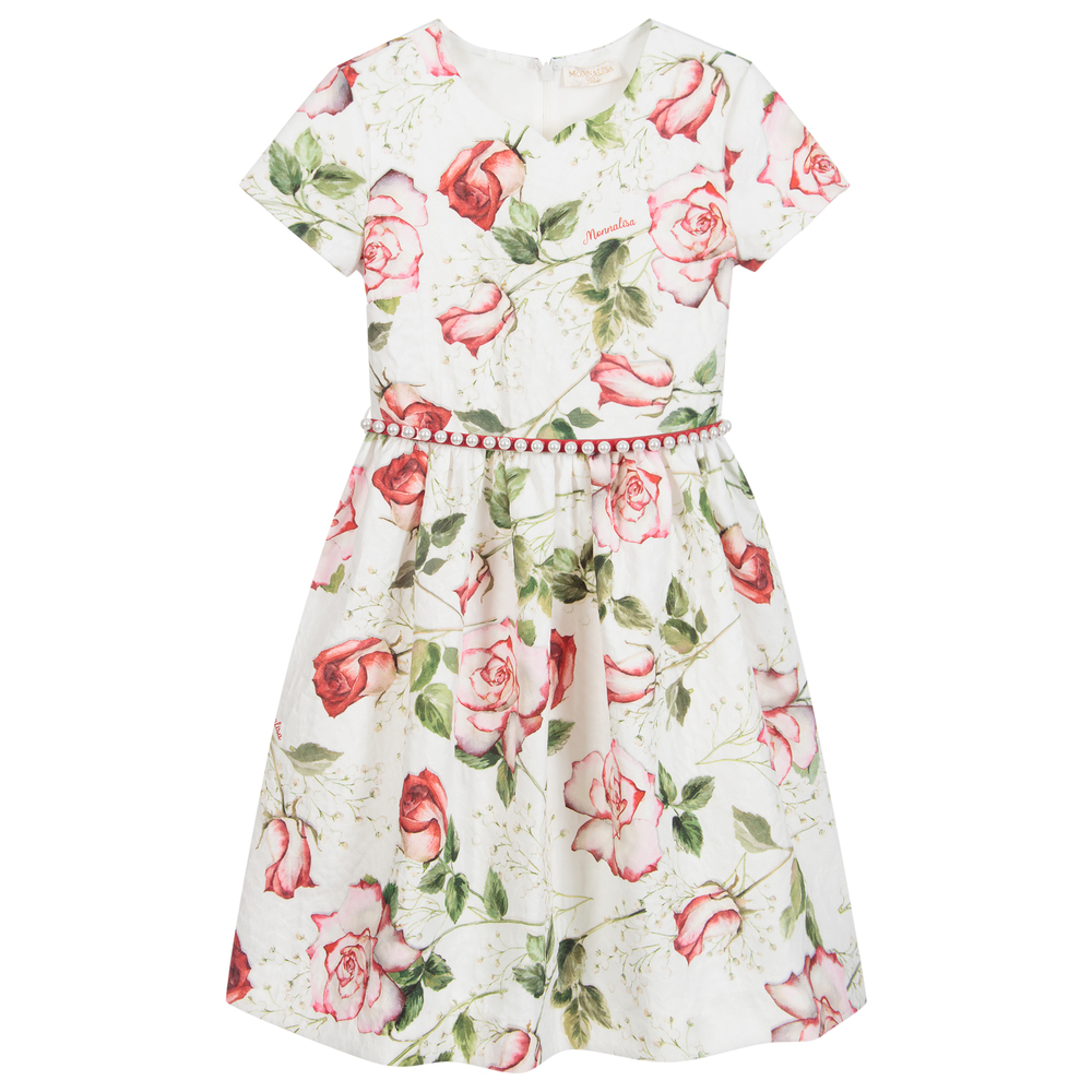 Robe fleurie ivoire et rouge Ado