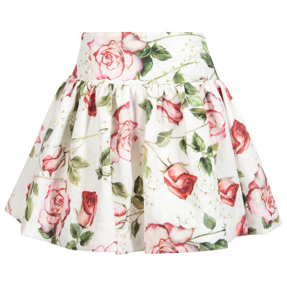 موناليزا Chic-تنورة  لون عاجي و أحمر بطبعة ورود | Childrensalon Outlet