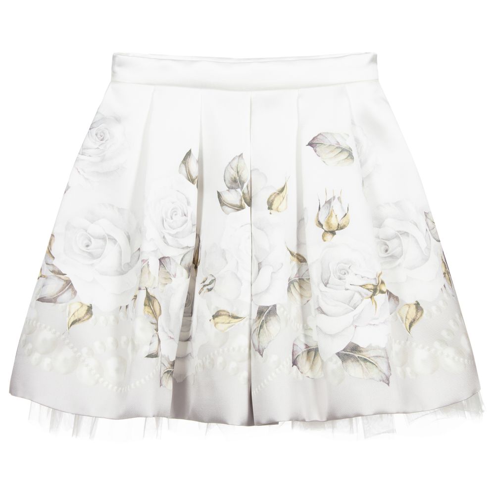 Monnalisa - Teen Ivory Roses Satin Skirt | Childrensalon