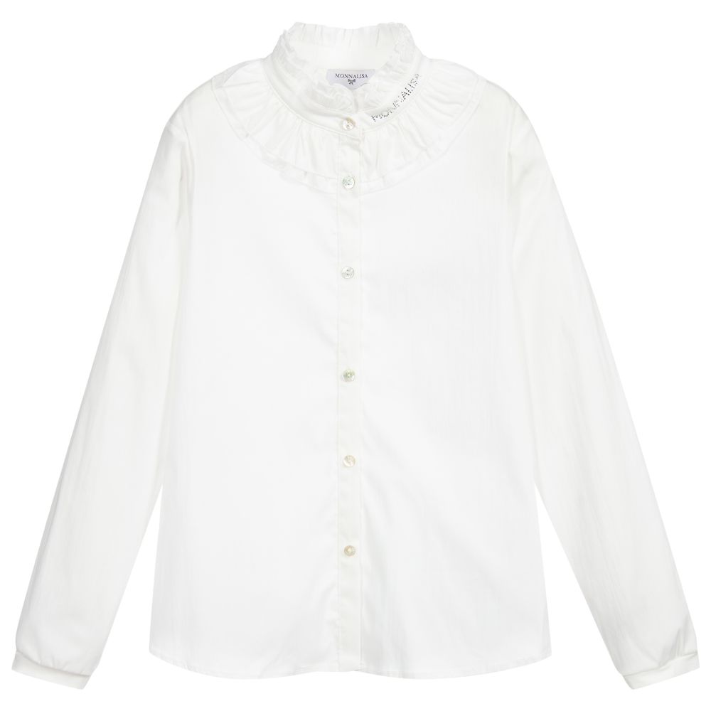 Monnalisa - Teen Ivory Ruffle Cotton Shirt | Childrensalon