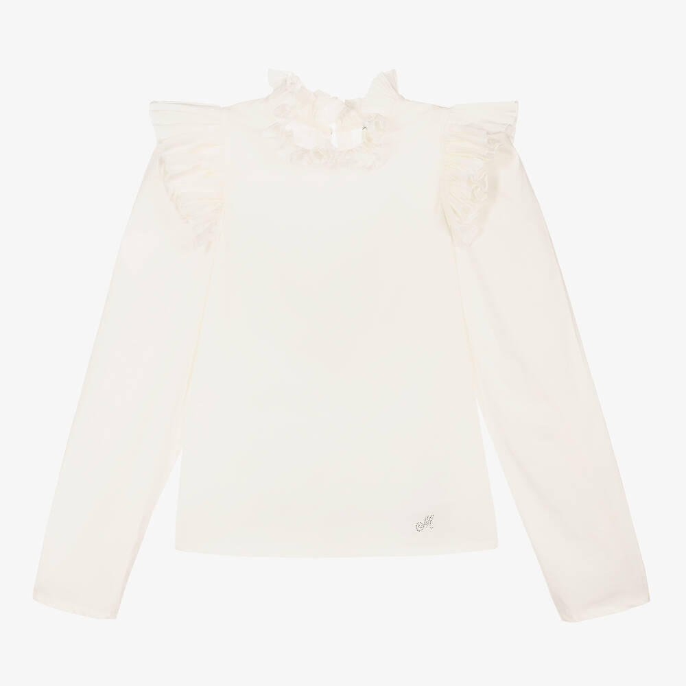 Monnalisa - Teen Ivory Ruffle Shoulder Blouse | Childrensalon