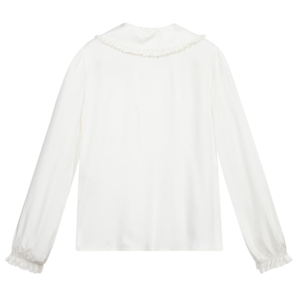 Monnalisa-Teen Ivory Viscose Bow Blouse | Childrensalon Outlet