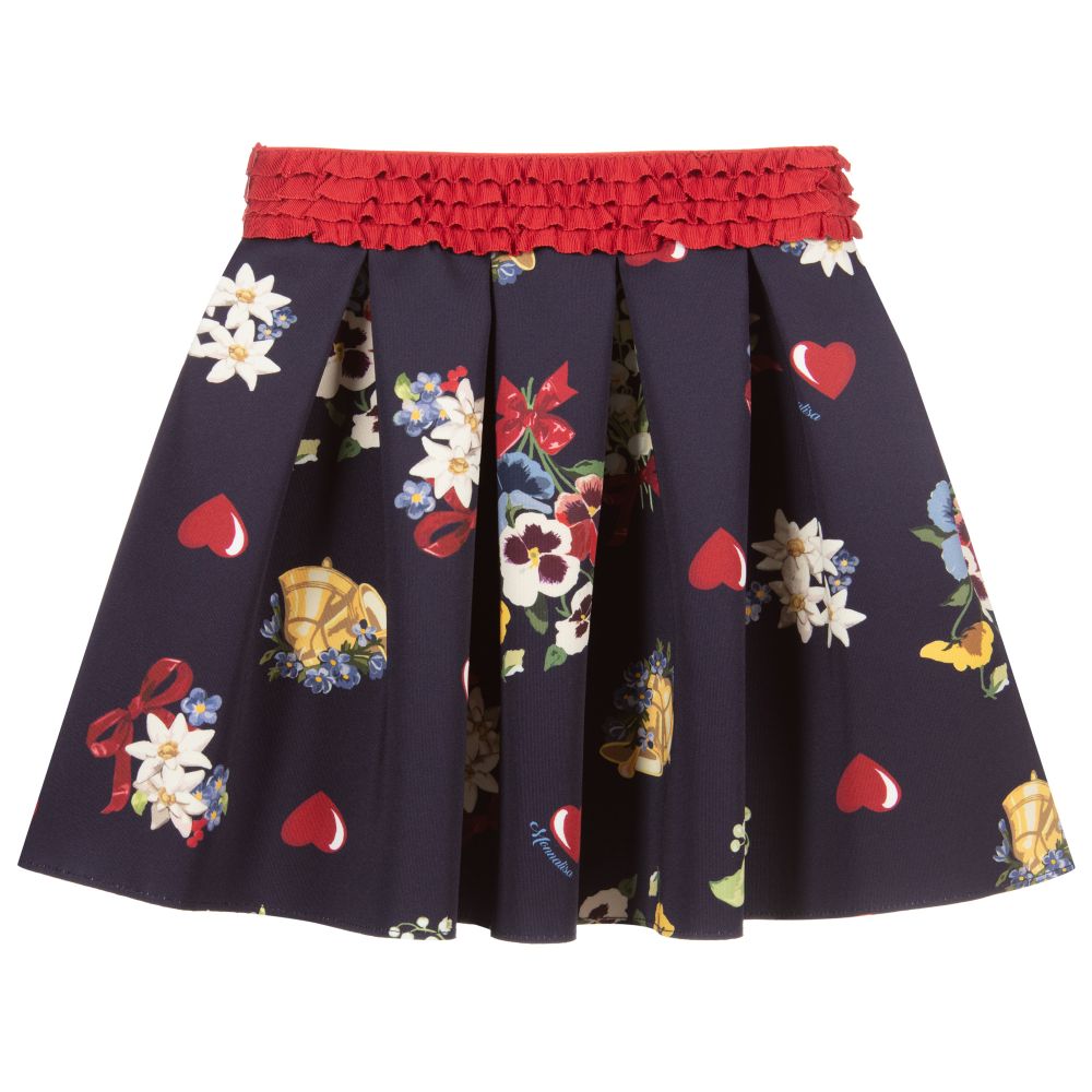 Monnalisa-Teen Navy Blue Floral Skirt | Childrensalon Outlet