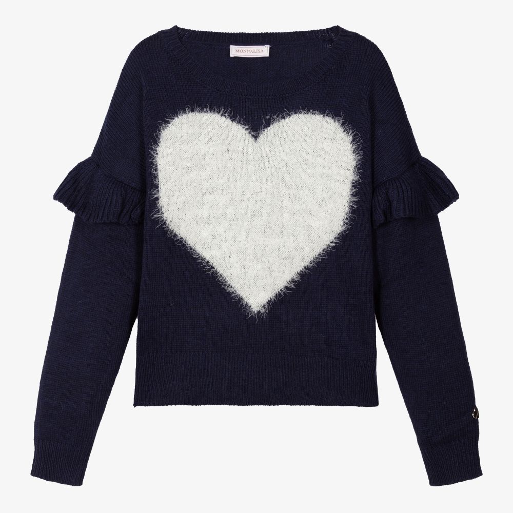 Monnalisa - Синий свитер с сердцем для подростков | Childrensalon