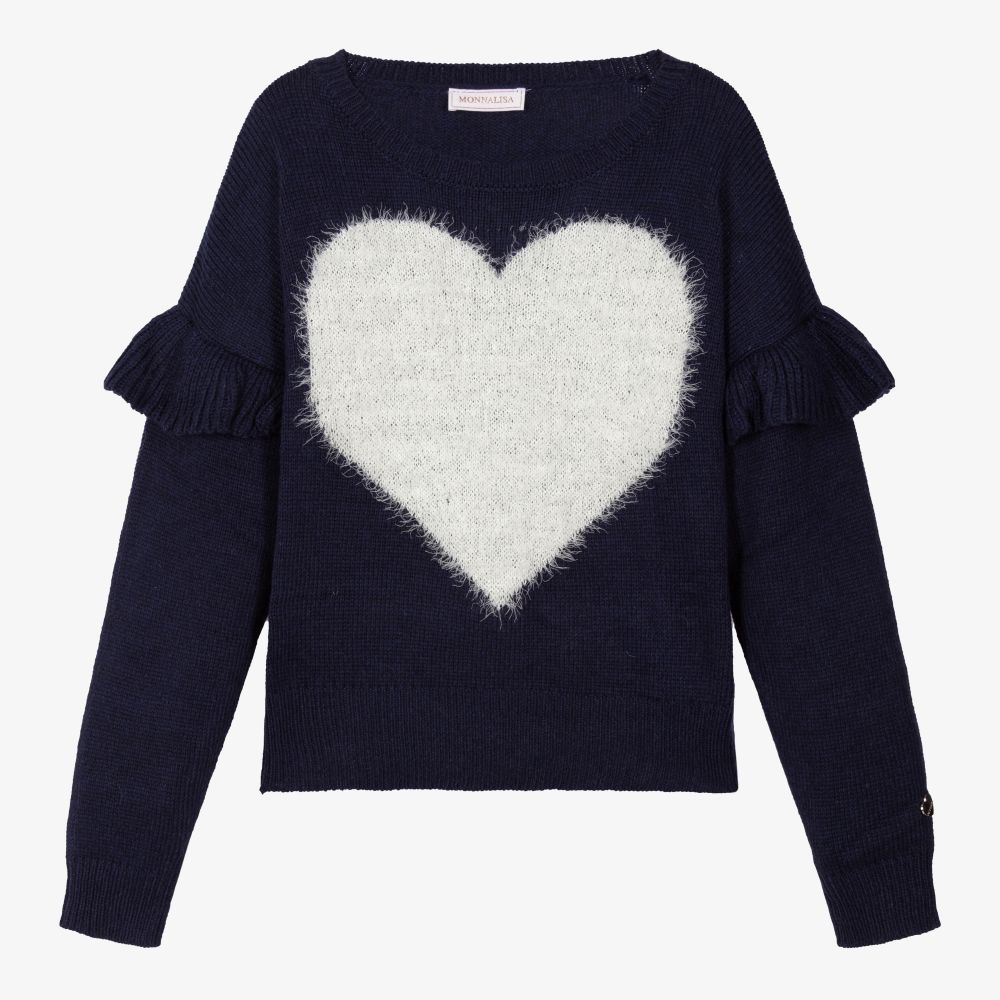 Monnalisa-Teen Navy Blue Heart Sweater | Childrensalon Outlet