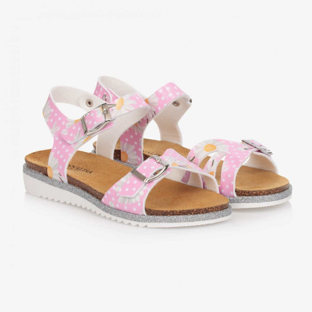 Monnalisa - Rosa Teen Sandalen mit Gänseblümchen &amp; Punkten (M) | Childrensalon