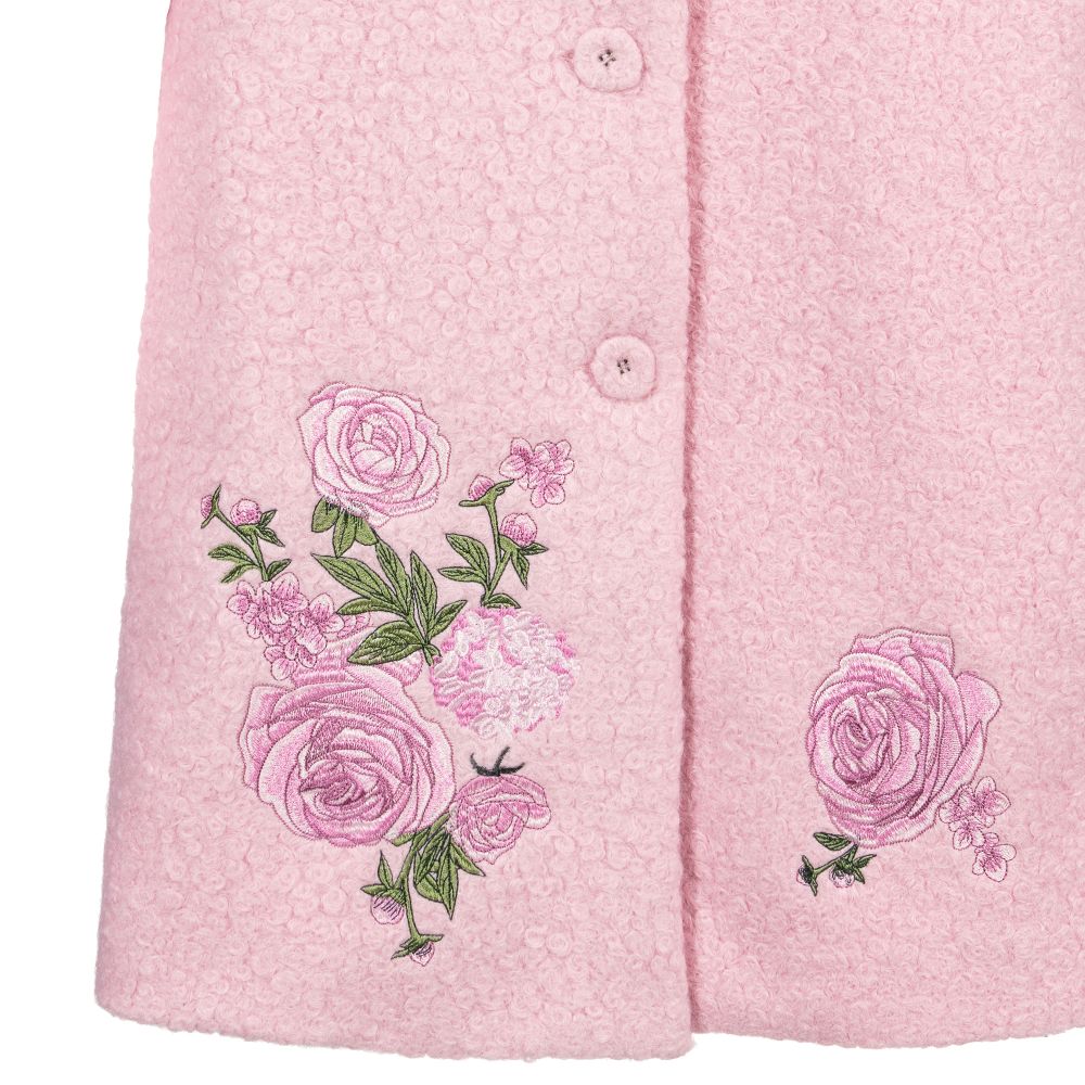 Monnalisa-Teen Pink Floral Bouclé Coat | Childrensalon Outlet