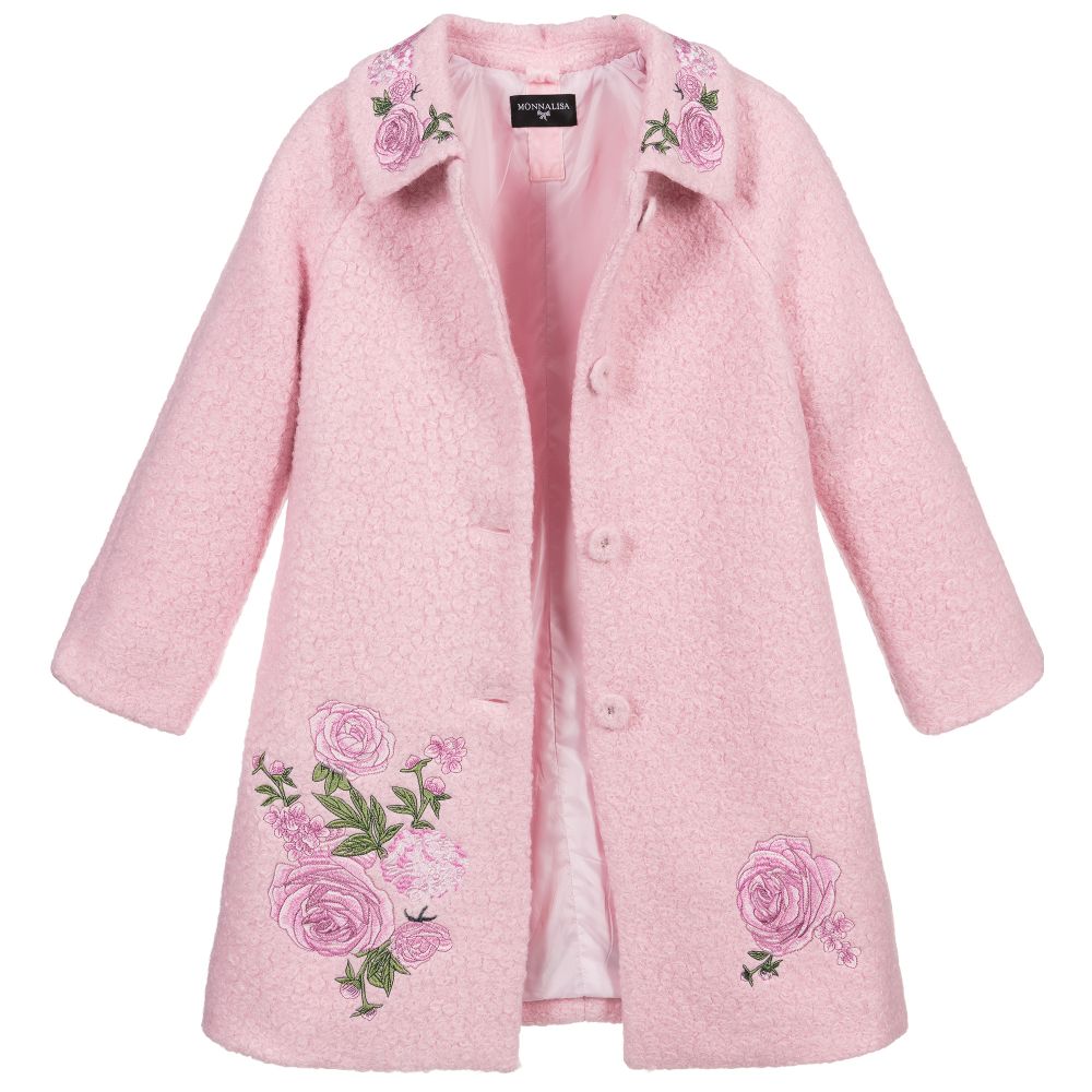 Monnalisa-Teen Pink Floral Bouclé Coat | Childrensalon Outlet