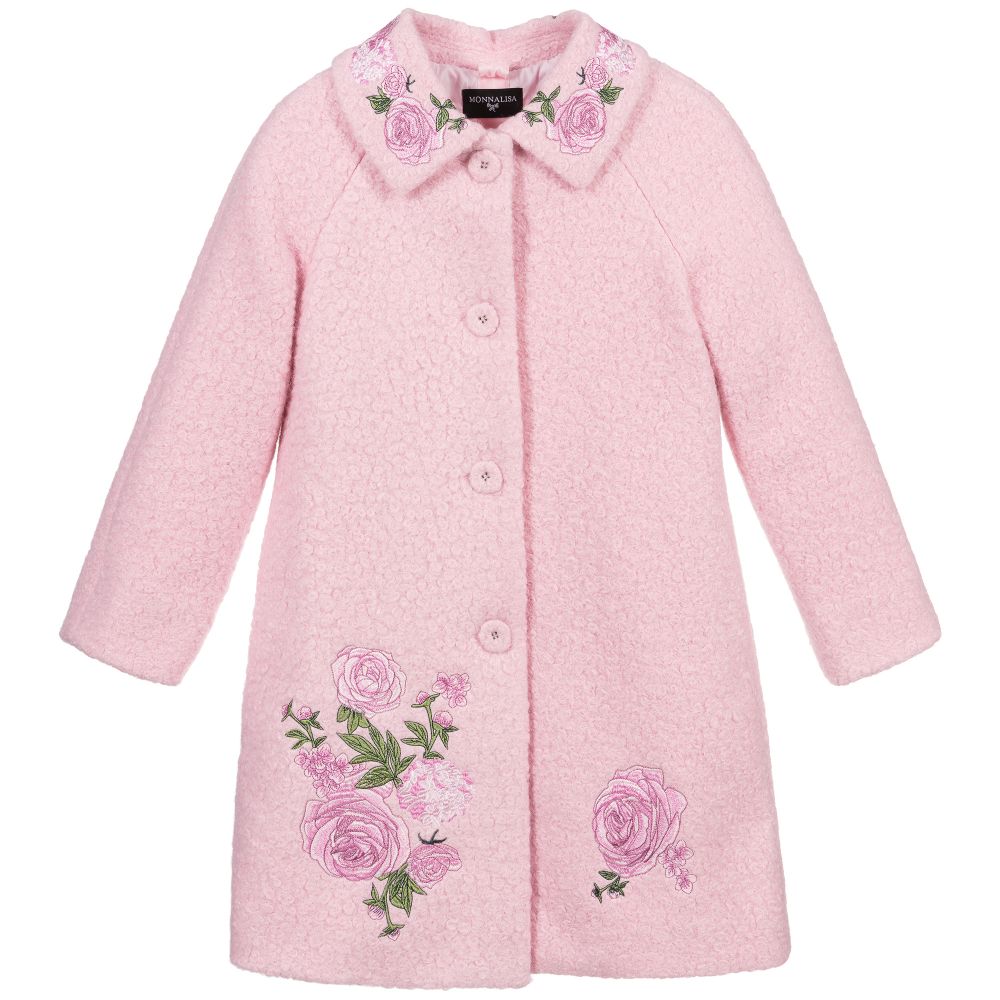 Monnalisa - Teen Pink Floral Bouclé Coat | Childrensalon