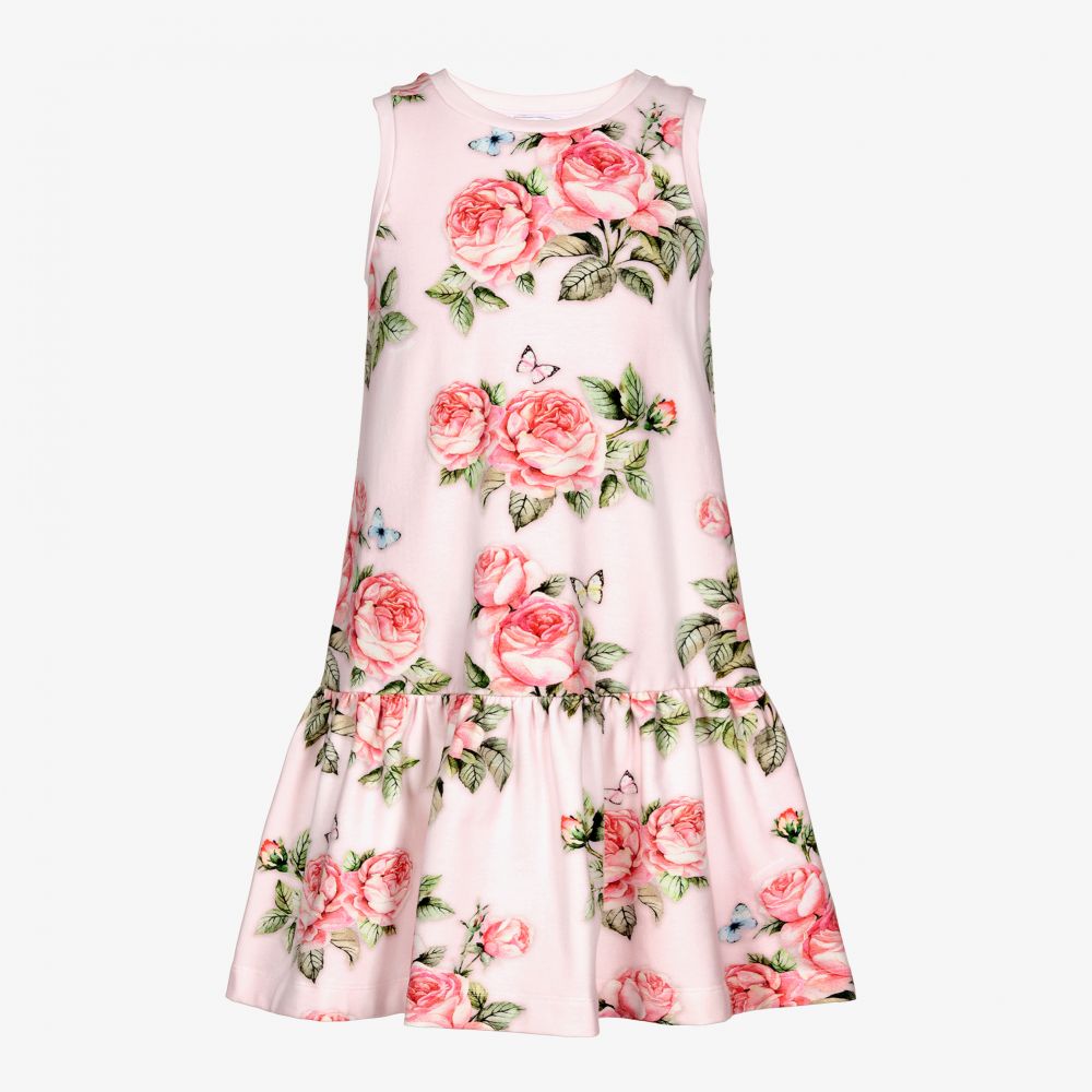 Monnalisa - Розовое хлопковое платье с цветами для подростков | Childrensalon