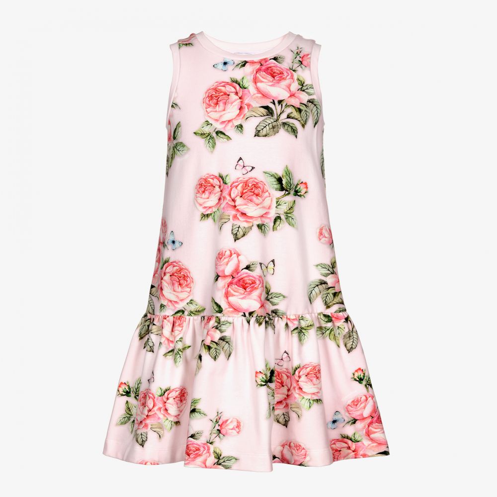 Monnalisa-Teen Pink Floral Cotton Dress | Childrensalon Outlet