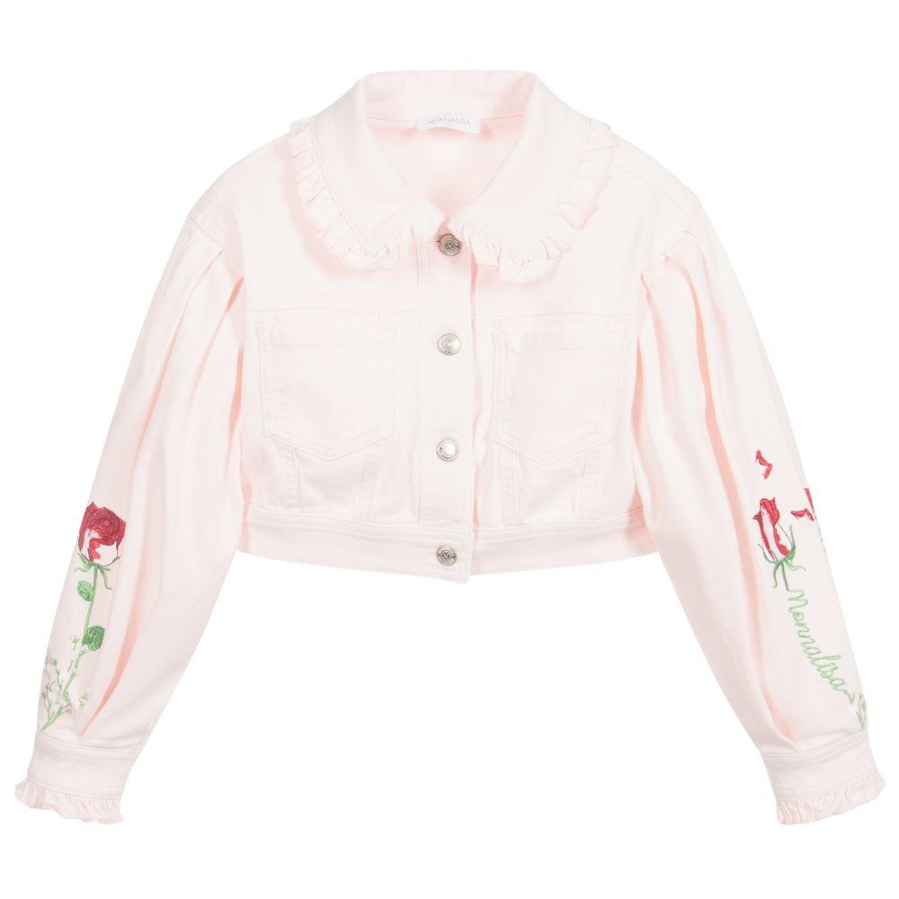 Monnalisa - Teen Pink Floral Denim Jacket | Childrensalon