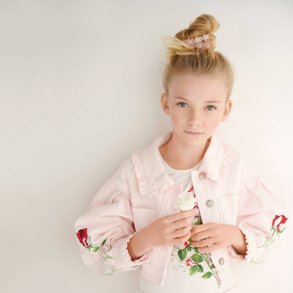 Monnalisa-جاكيت قصير تينز بناتي قطن دينم لون زهري | Childrensalon Outlet