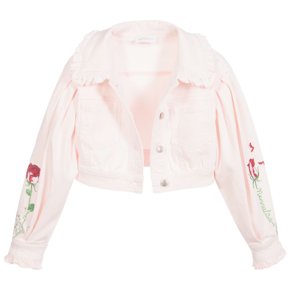 Monnalisa-جاكيت قصير تينز بناتي قطن دينم لون زهري | Childrensalon Outlet