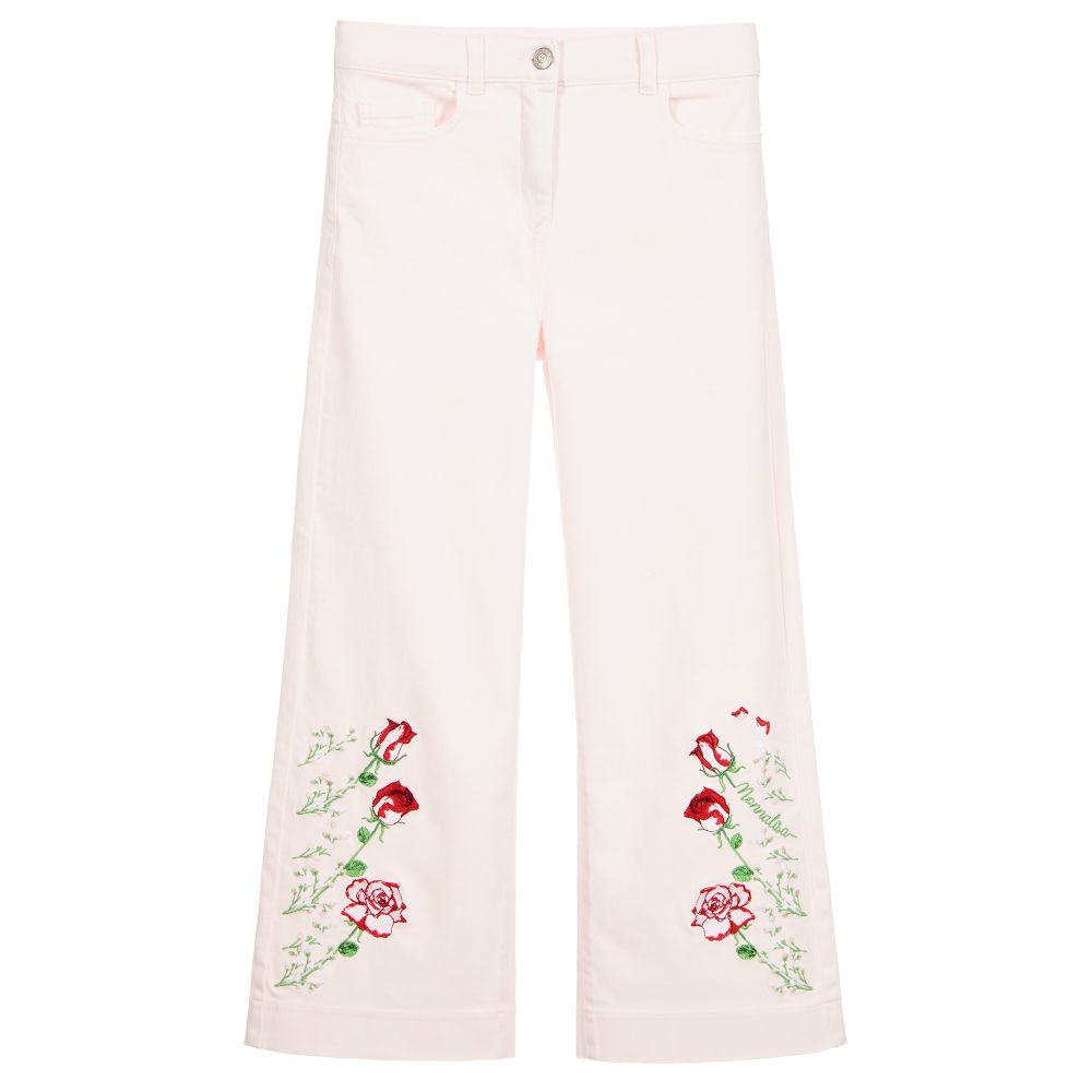Monnalisa Chic - Розовые джинсы с цветочным рисунком для подростков | Childrensalon