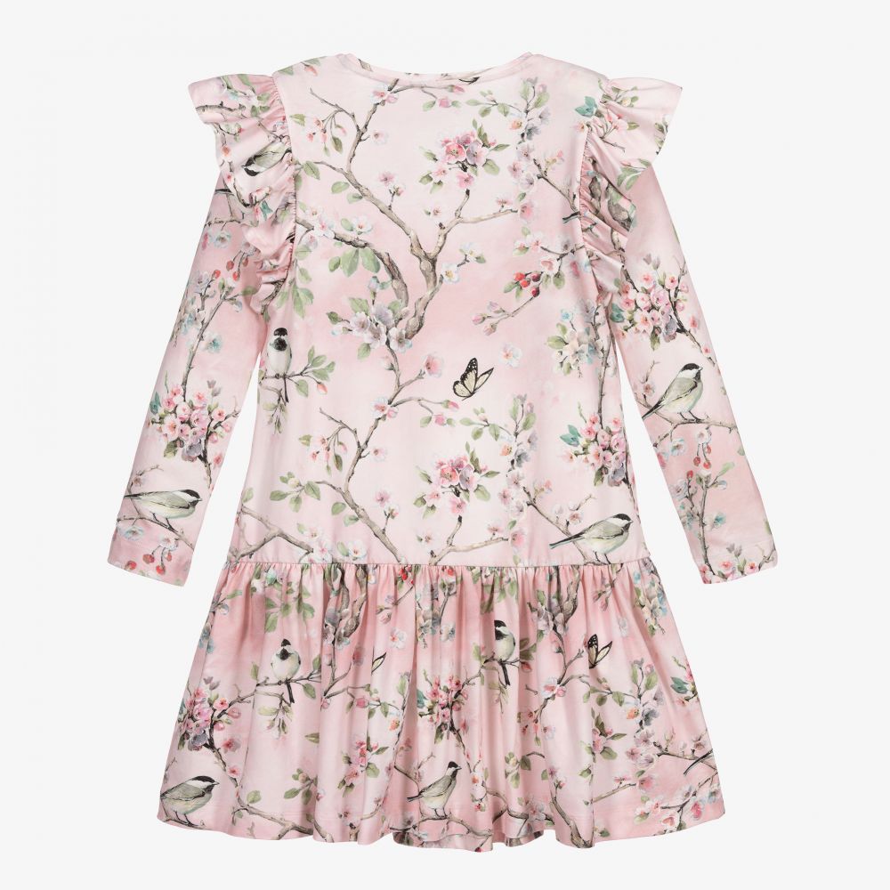 Monnalisa-فستان تينز قطن جيرسي لون زهري بطبعة ورود | Childrensalon Outlet