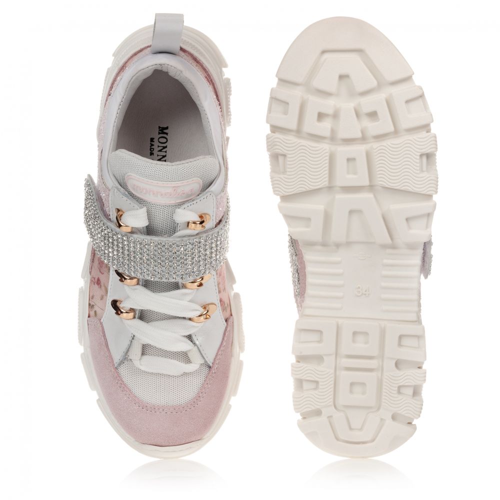 Monnalisa-Teen Pink Floral Logo Trainers | Childrensalon Outlet
