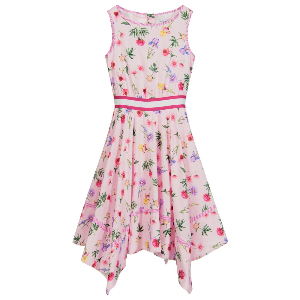Monnalisa - Розовое платье миди с цветочным рисунком для подростков | Childrensalon