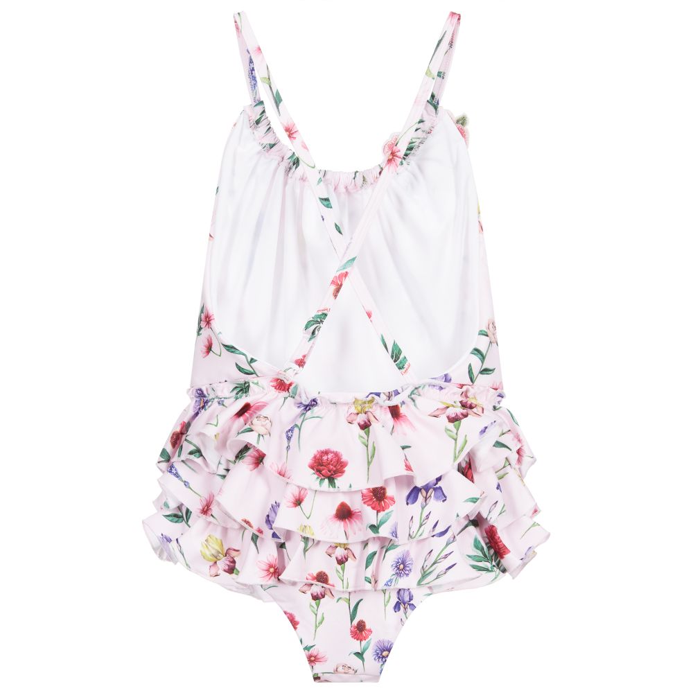 Monnalisa-Розовый купальник с цветочным рисунком для подростков | Childrensalon Outlet