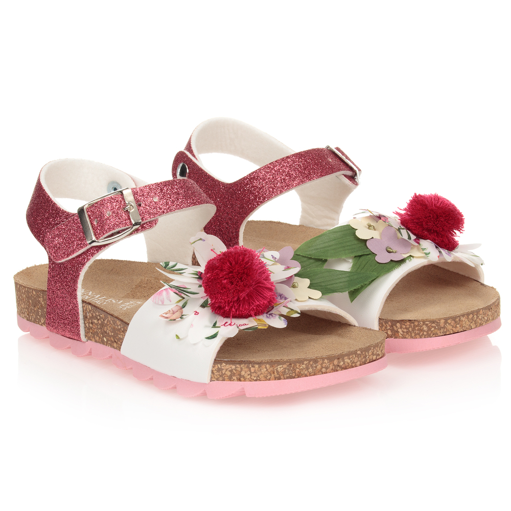 Monnalisa - Розовые сандалии с цветами для подростков | Childrensalon