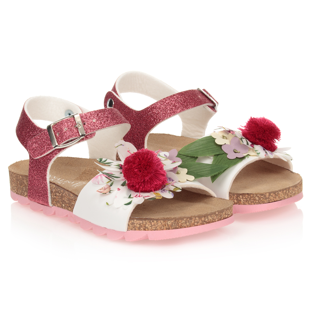 Monnalisa - Rosa Teen Sandalen mit Blumen | Childrensalon