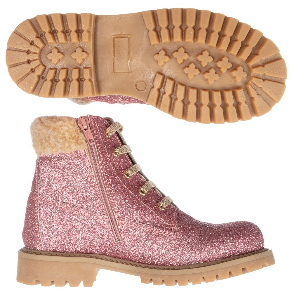 GIRLS PINK GLITTER BUTTERFLY ZIP UP CASUAL FASHION CHELSEA WINTER BOOTS SIZE 7-2 