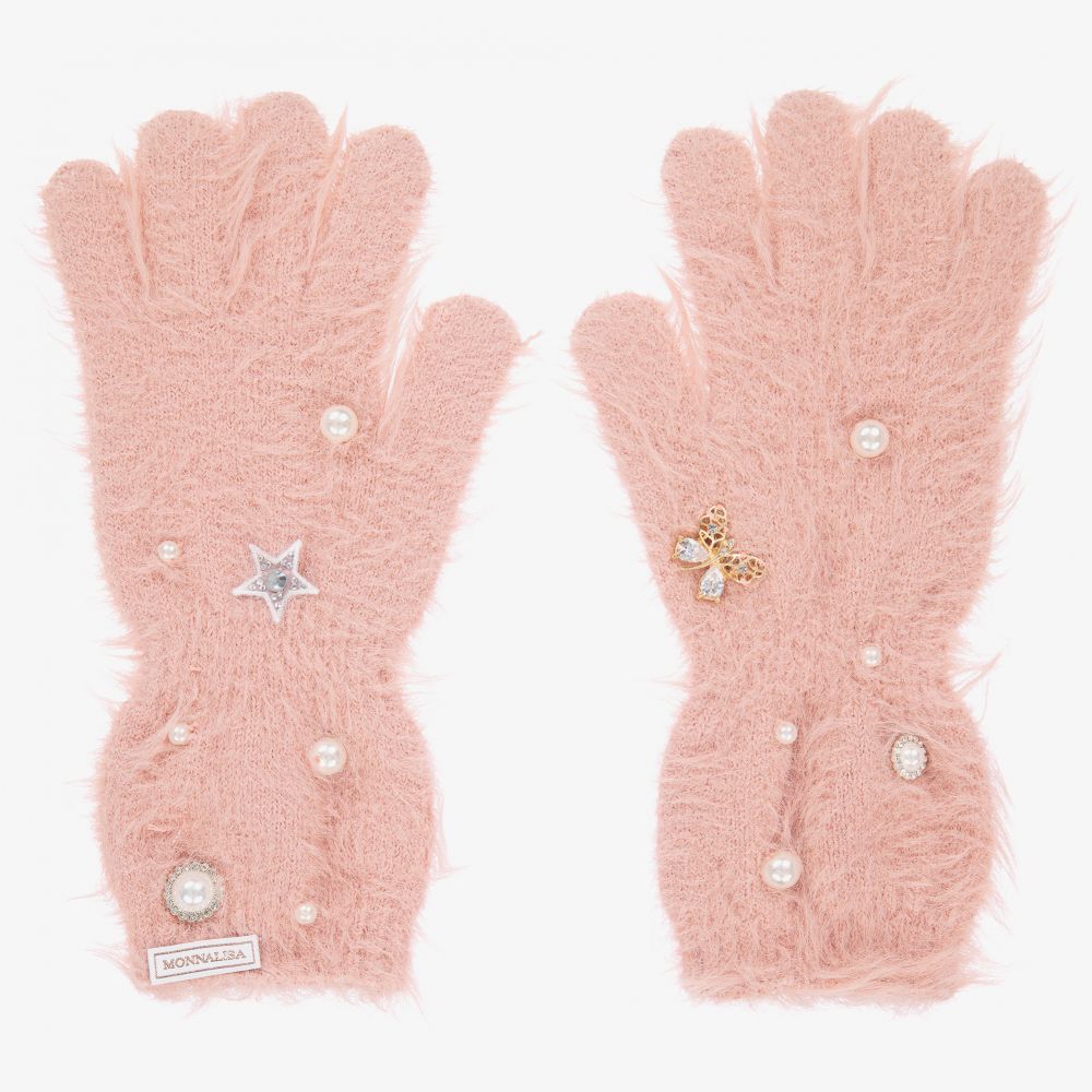 Monnalisa - Rosa Teen Handschuhe mit Schmucksteinen | Childrensalon