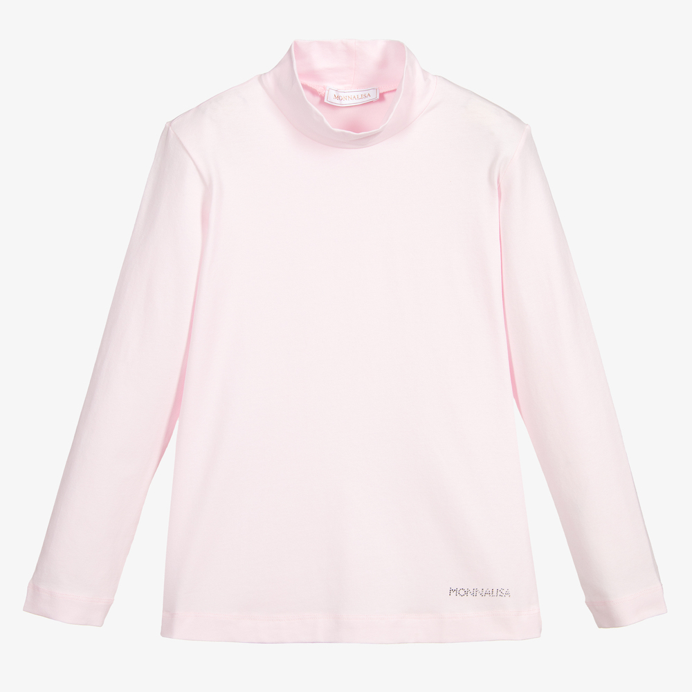 Monnalisa-Teen Pink Logo Roll Neck Top | Childrensalon Outlet