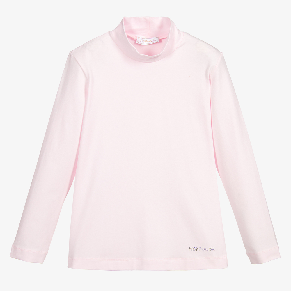 Monnalisa - Teen Pink Logo Roll Neck Top | Childrensalon