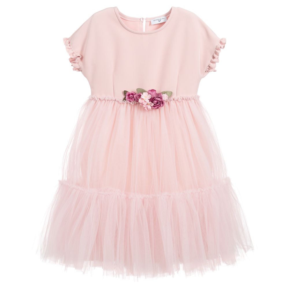 Monnalisa-Teen Pink Tulle Flower Dress | Childrensalon Outlet