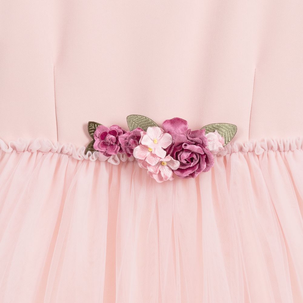 Monnalisa-Teen Pink Tulle Flower Dress | Childrensalon Outlet