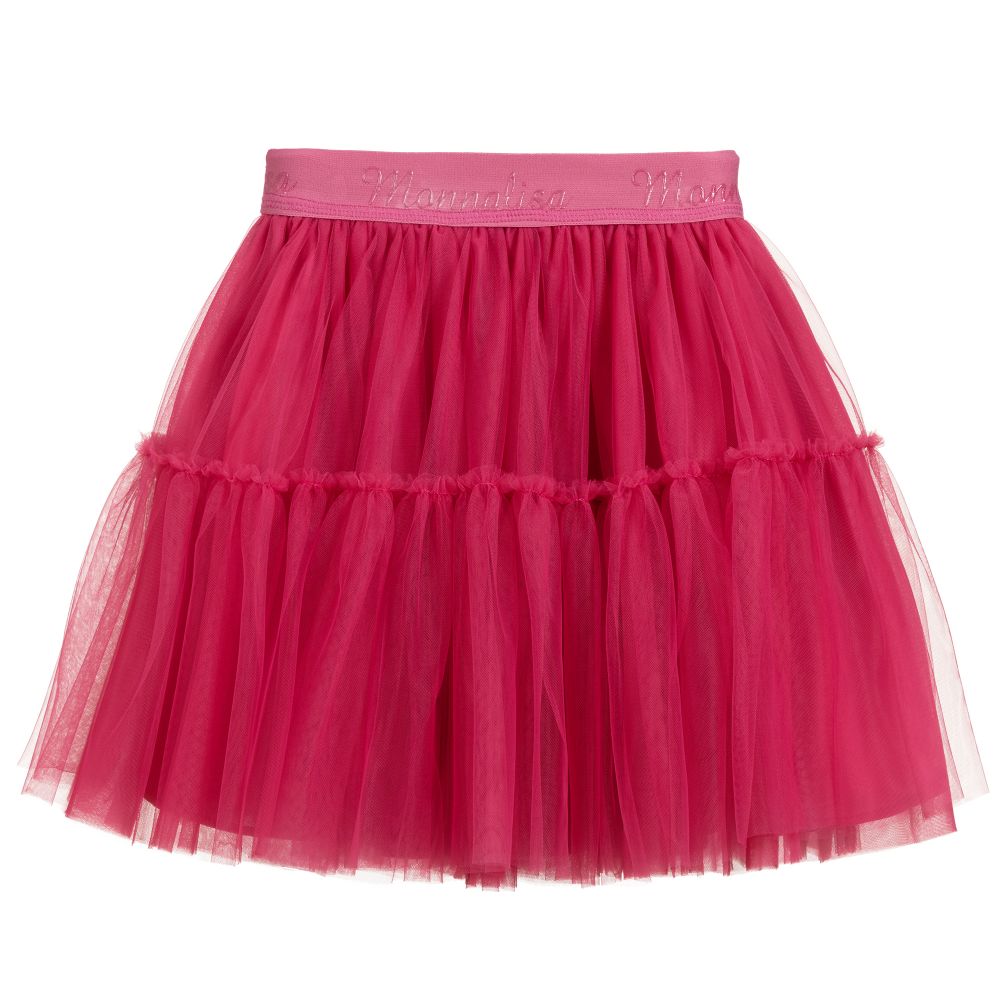 Monnalisa-Teen Pink Tulle Logo Skirt | Childrensalon Outlet