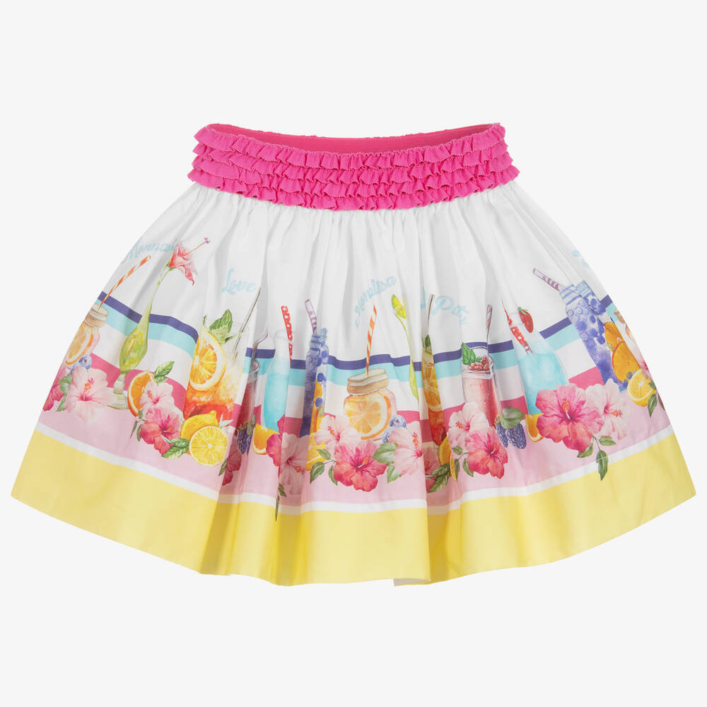 Monnalisa-Teen Pink & Yellow Cotton Skirt | Childrensalon Outlet