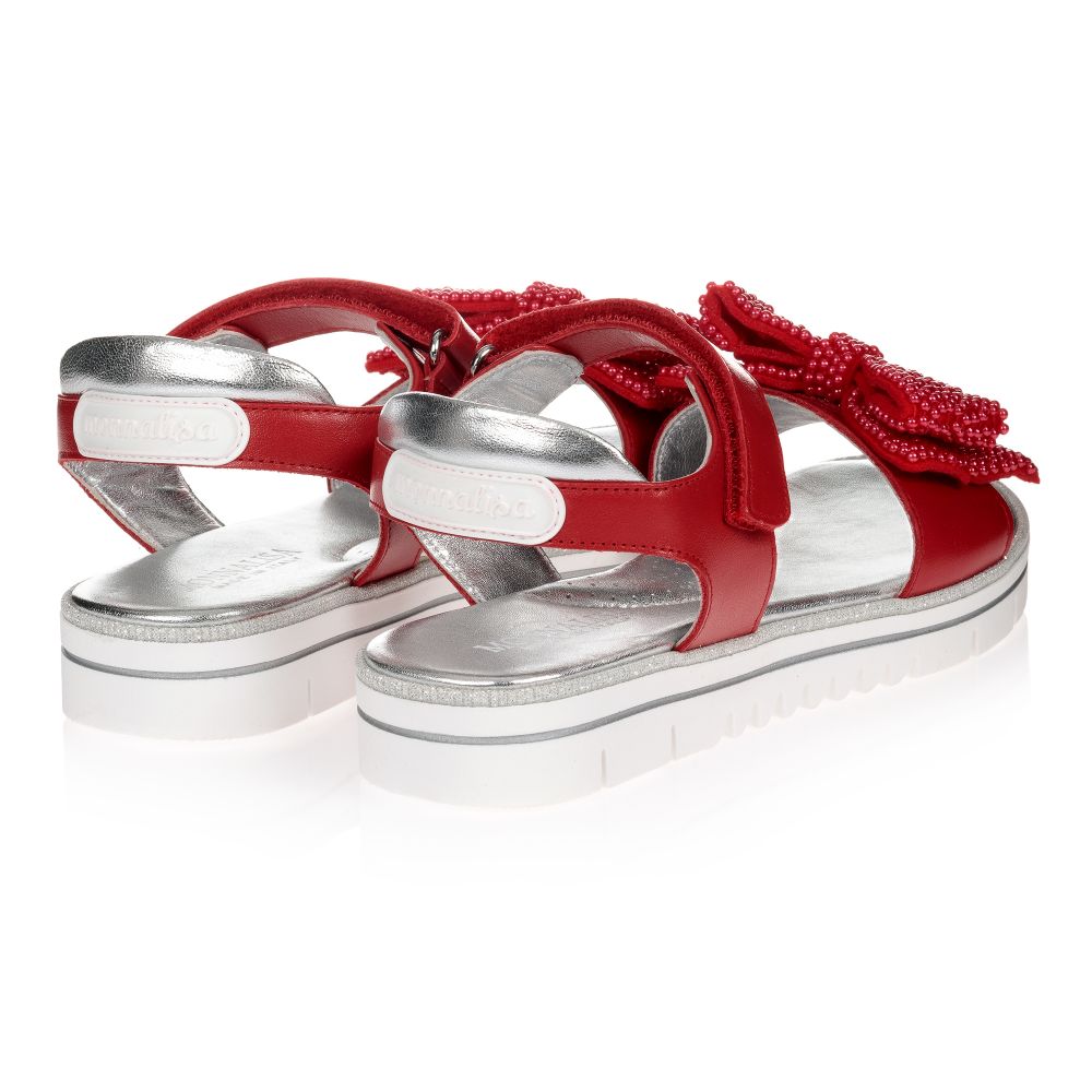 Monnalisa-Teen Red Bow Logo Sandals | Childrensalon Outlet
